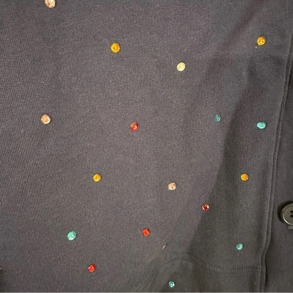 Terez Women Rhinestone Sequin Sleeves Button Up V-Neck Cardigans Navy Sz S NWOT - Picture 9 of 11